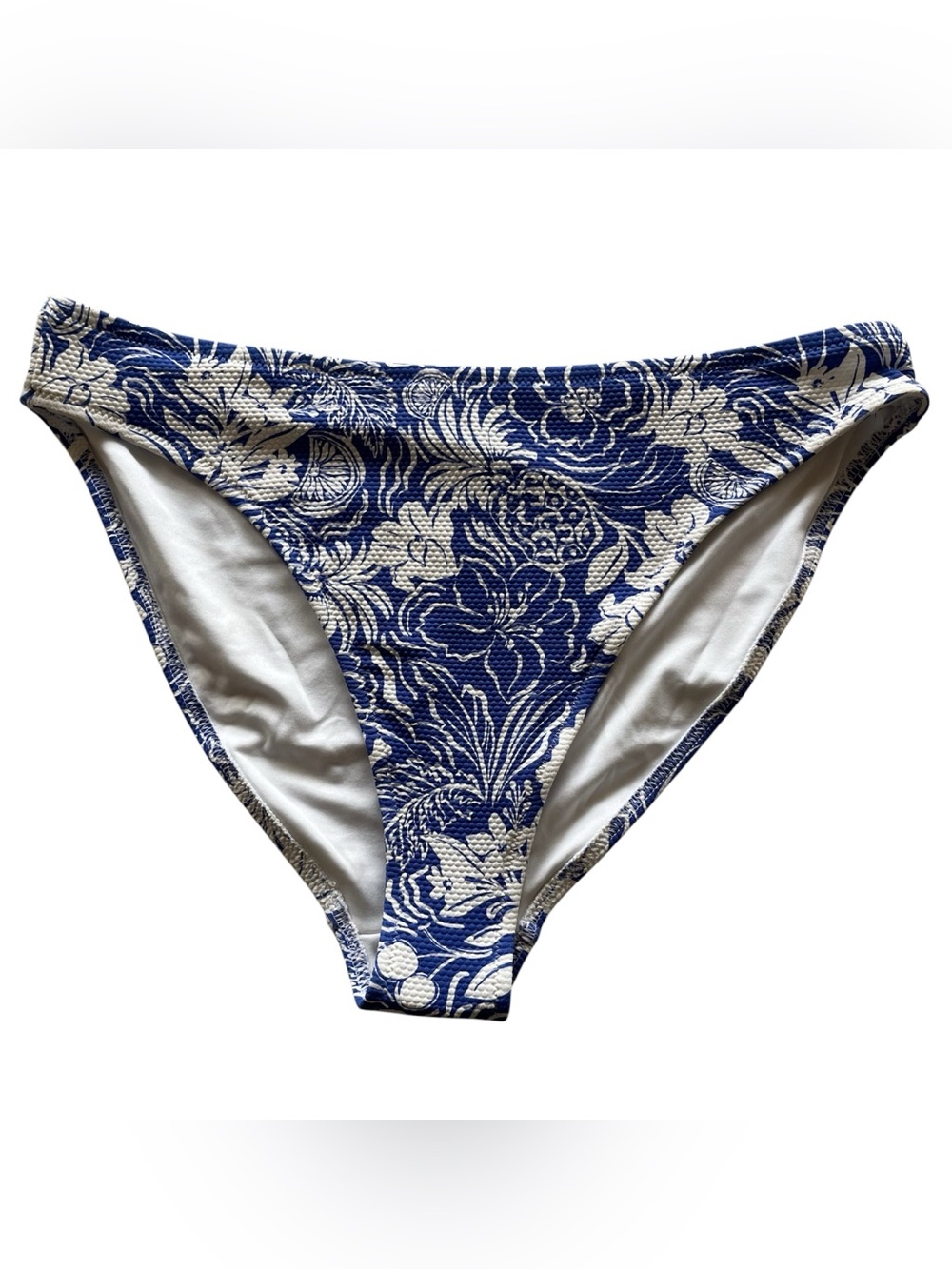 Old Navy Textured Mid-Rise Bikini Bottoms Blue Tropical Floral Size L NWT